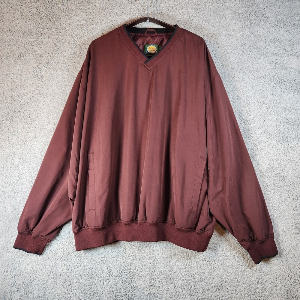Cabela's Windbreaker Jacket Men XL Burgundy Soft Feel Ribbed Hem V Neck Pullover
